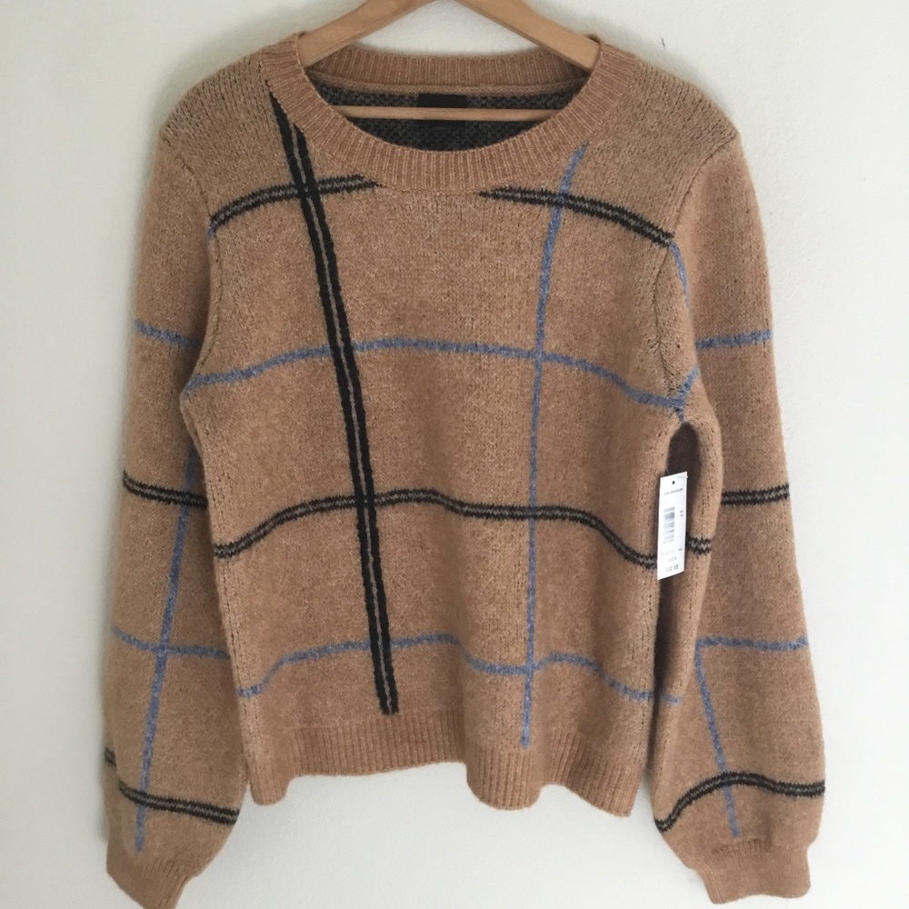 $60! MOD LUSIVE Plaid Balloon Sleeve Pullover Sweater: New with Tags! Size SMALL